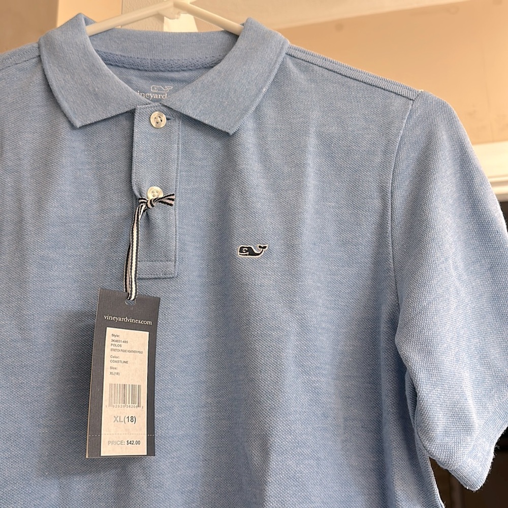 Vineyard Vines Boys Size 18 XL NWT New With Tags Light Blue Short Sleeve Polo